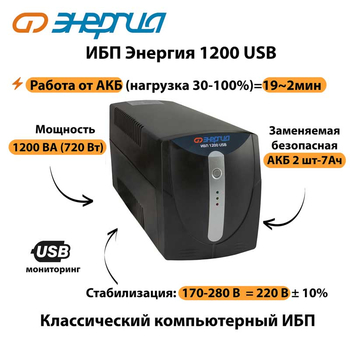 Энергия ИБП 1200 USB - ИБП и АКБ - ИБП для компьютера - . Магазин оборудования для автономного и резервного электропитания Ekosolar.ru в Химках