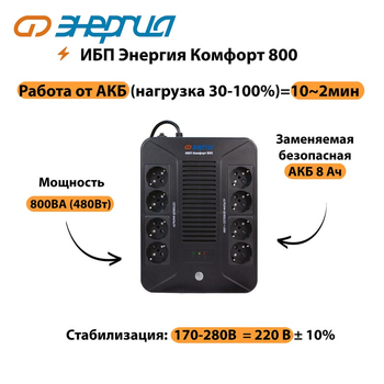 ИБП Комфорт 800 Энергия - ИБП и АКБ - ИБП для компьютера - . Магазин оборудования для автономного и резервного электропитания Ekosolar.ru в Химках
