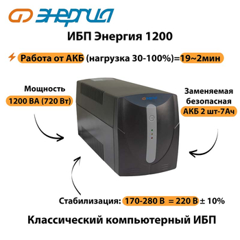 Энергия ИБП 1200 - ИБП и АКБ - ИБП для компьютера - . Магазин оборудования для автономного и резервного электропитания Ekosolar.ru в Химках