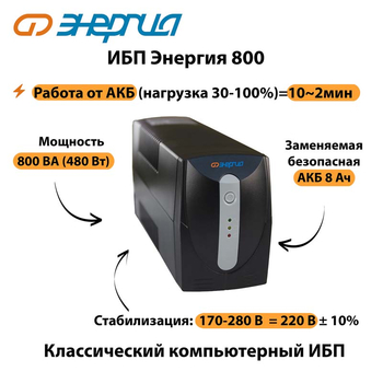 Энергия ИБП 800 - ИБП и АКБ - ИБП для компьютера - . Магазин оборудования для автономного и резервного электропитания Ekosolar.ru в Химках